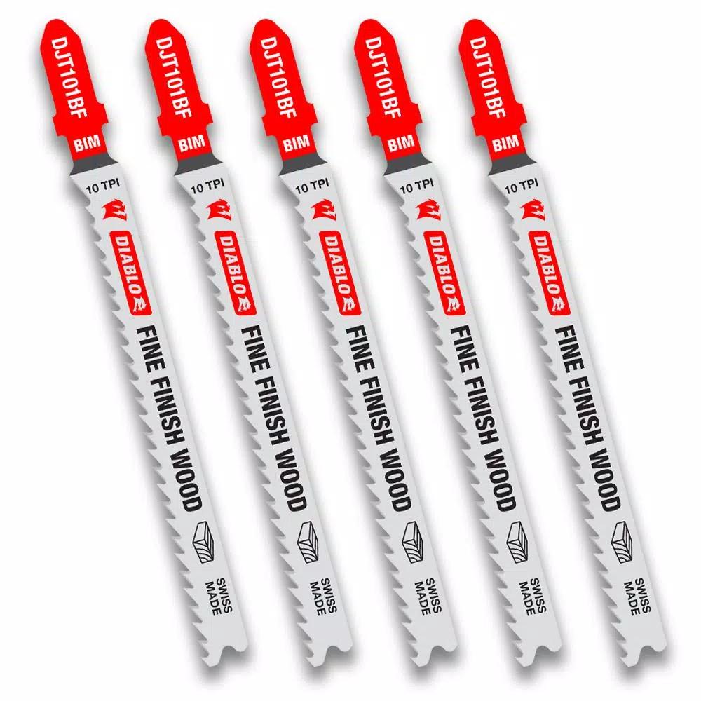 Diablo 4 in. x 10 TPI Fine Finish Bi-Metal T-Shank Jigsaw Blades, 5-Pack
