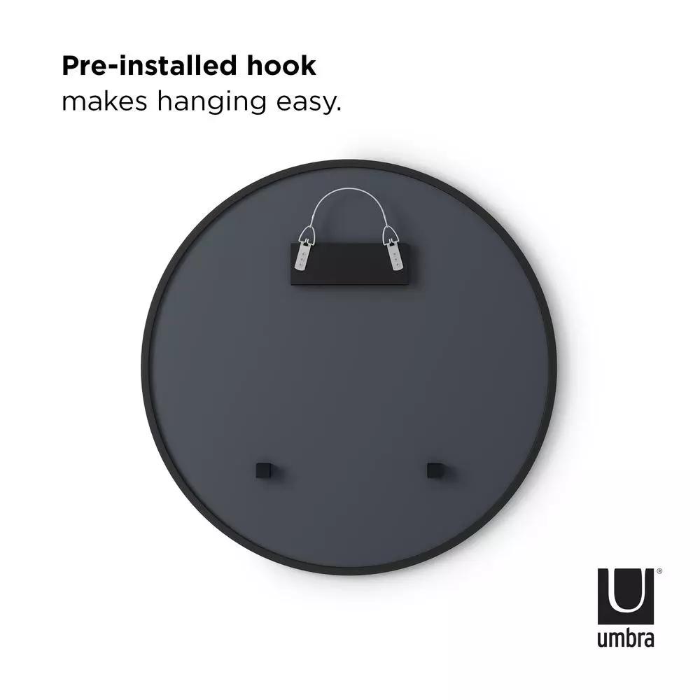 Umbra HUB Contemporary Round Mirror with Black Rubber Rim, 24 in.
