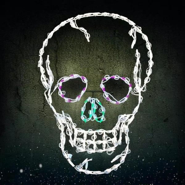 HOLIDYNAMICS HOLIDAY LIGHTING SOLUTIONS 37 in. Lighted LED Skull Halloween Sculpture - Multi-Color Open Wire Frame