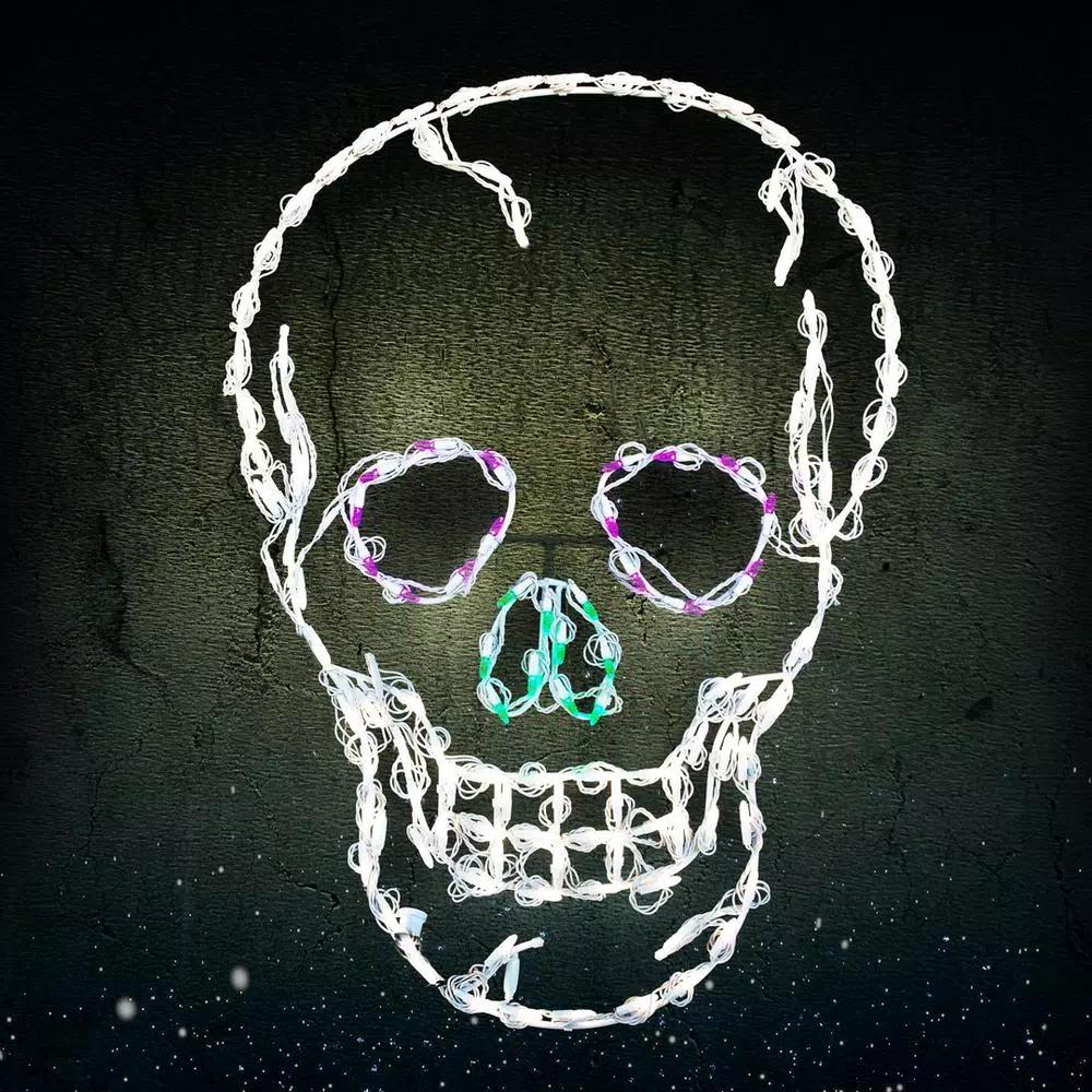 HOLIDYNAMICS HOLIDAY LIGHTING SOLUTIONS 37 in. Lighted LED Skull Halloween Sculpture - Multi-Color Open Wire Frame