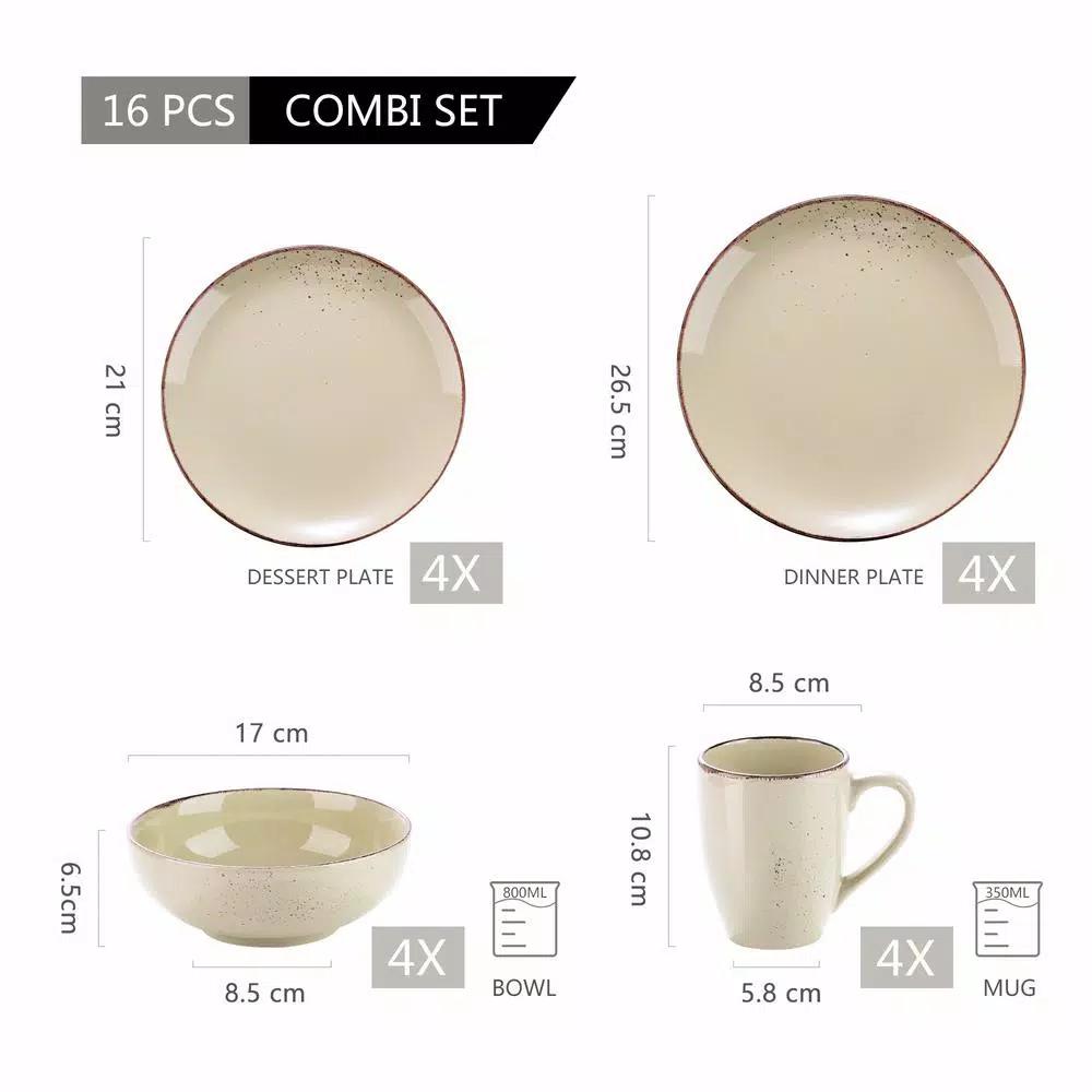 Vancasso 16-Piece Vintage Beige Porcelain Dinnerware Set - Service for 4