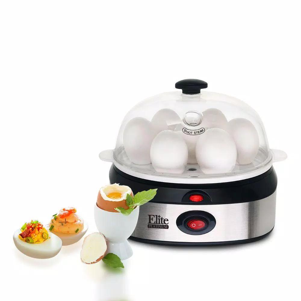 Elite Automatic Stainless Steel 7-Egg Cooker with Poaching Tray and Measuring Cup