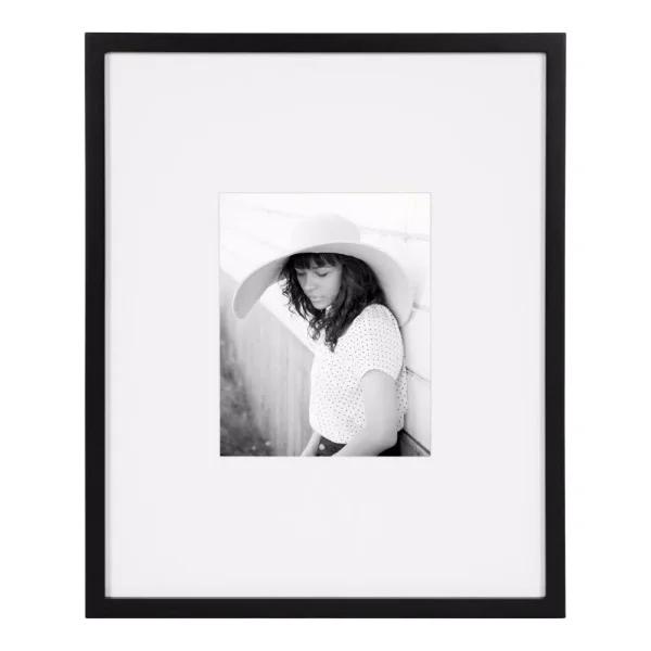DesignOvation Gallery 16 x 20 Black Wood Picture Frame with White Mat for 8 x 10 Photo