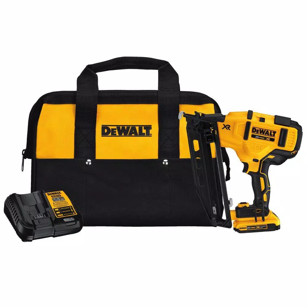 DEWALT 20V MAX 16-Gauge Cordless Angled Nailer Kit with Bonus DCD780B Compact Drill/Driver
