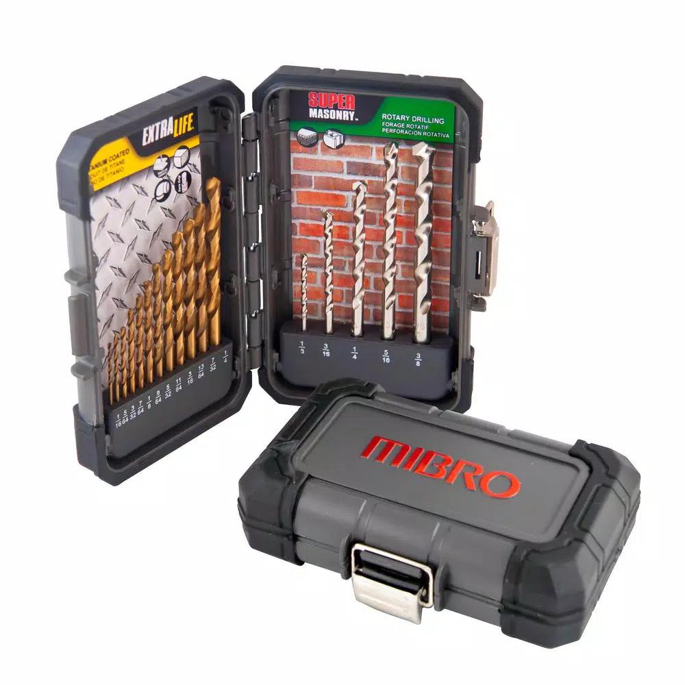 MIBRO 17-Piece Titanium Coated HSS and Carbide Masonry Drill Bit Set