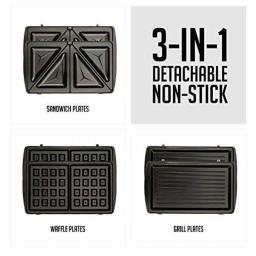 Ovente 3-in-1 Electric Sandwich Maker, Waffle and Grill Maker with Detachable Non-Stick Plates, 750W, Black thumbnail 4