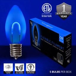 Wintergreen Lighting FlexFilament C9 Blue LED Shatterproof Vintage Edison Replacement Christmas Light Bulbs, 5-Pack thumbnail 2