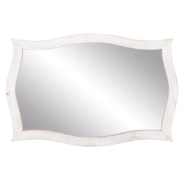 Pinnacle White Scallop Framed Wall Mirror - Distressed Whitewash Solid Wood - 36.75 in. W x 24.25 in. H