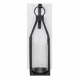 Kate and Laurel Oakly Rustic White Wood and Black Metal Candle Sconce thumbnail 2