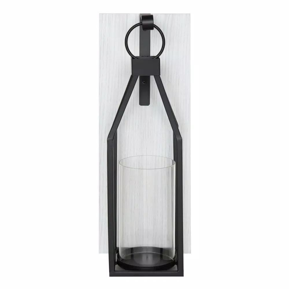 Kate and Laurel Oakly Rustic White Wood and Black Metal Candle Sconce