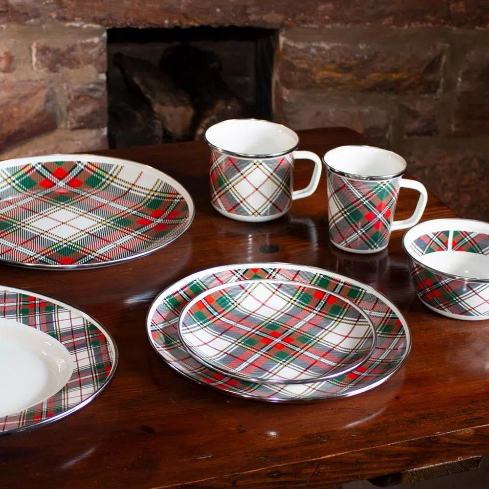 Golden Rabbit Highland Plaid 8 in. Enamelware Round Salad Plate Set of 4