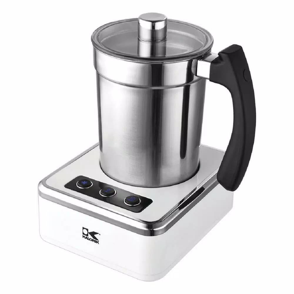 Kalorik Electric Milk Frother, 13.5 oz. Stainless Steel Frothing Vessel, White and Stainless Steel