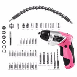 Apollo Tools 3.6V Lithium-Ion Cordless Electric Screwdriver with 45-Piece Accessory Set, Pink thumbnail 5