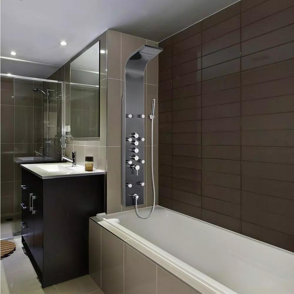 AKDY 65 in. 8-Jet Shower Panel System, Space Gray Brushed Stainless Steel with Rainfall, Waterfall & Wand