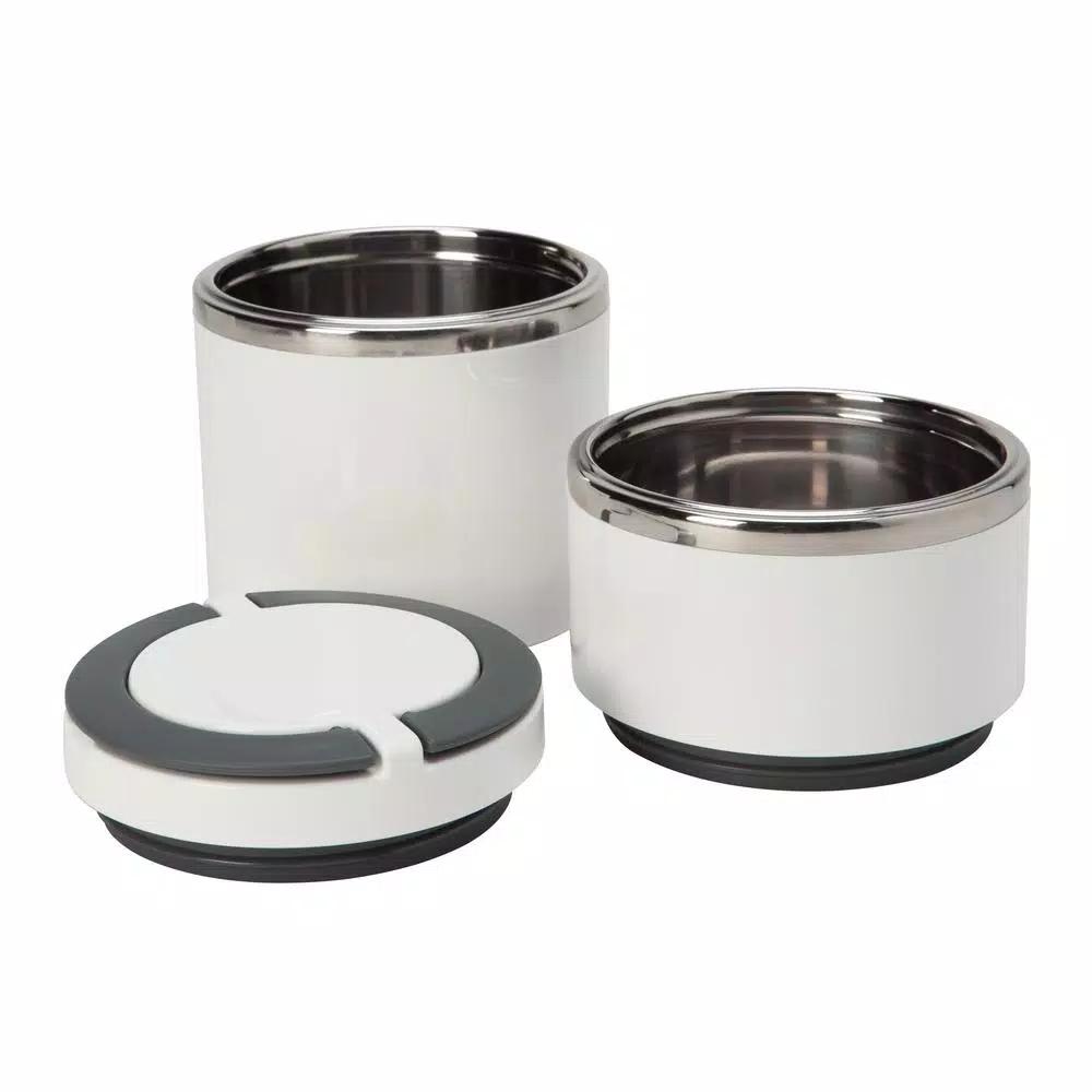 Kitchen Details White 2-Tier Round Twist Stainless Steel Insulated Lunch Box