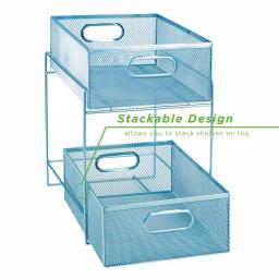 MIND READER 2-Tier Metal Mesh Utensil Caddy & Organizer, Turquoise thumbnail 4