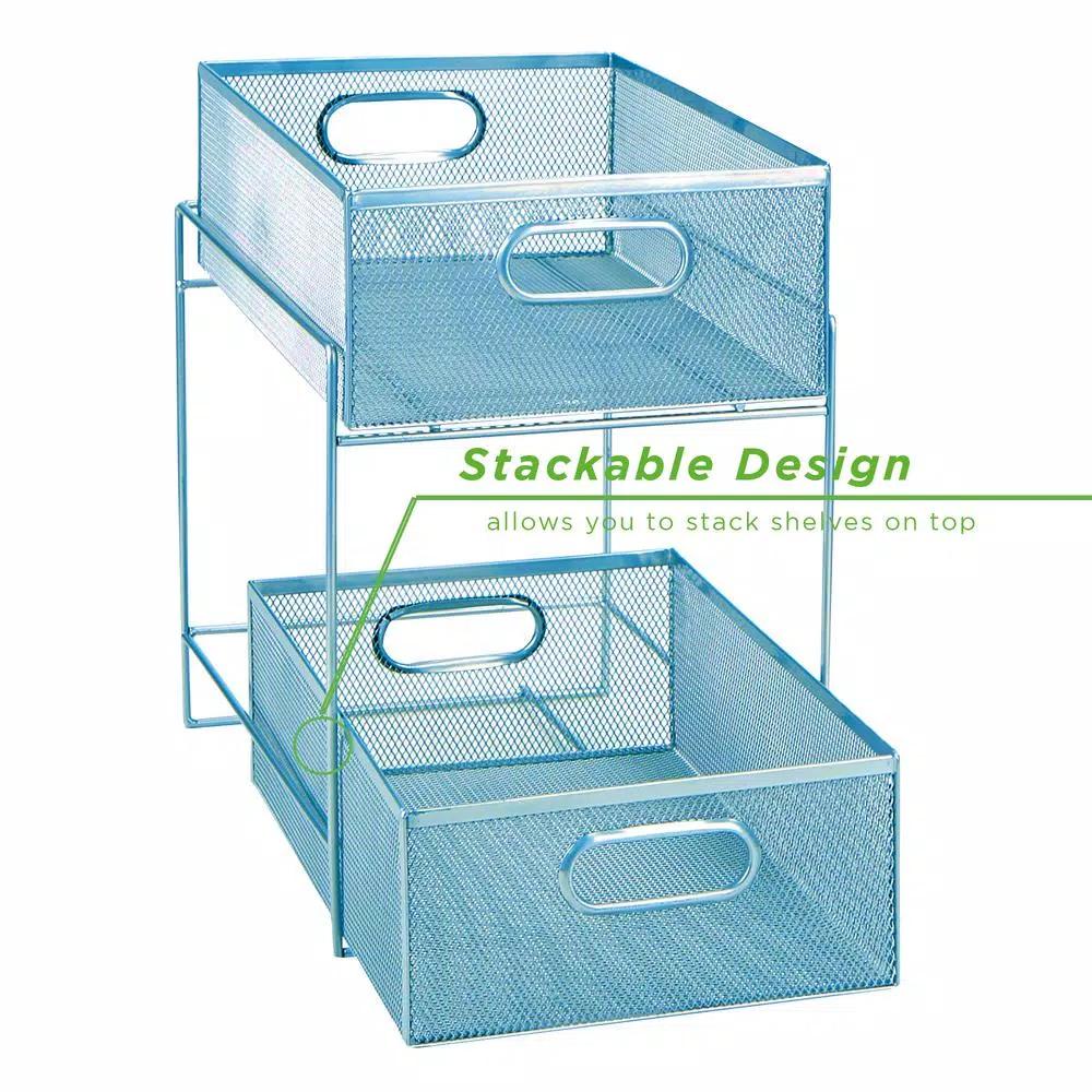 MIND READER 2-Tier Metal Mesh Utensil Caddy & Organizer, Turquoise