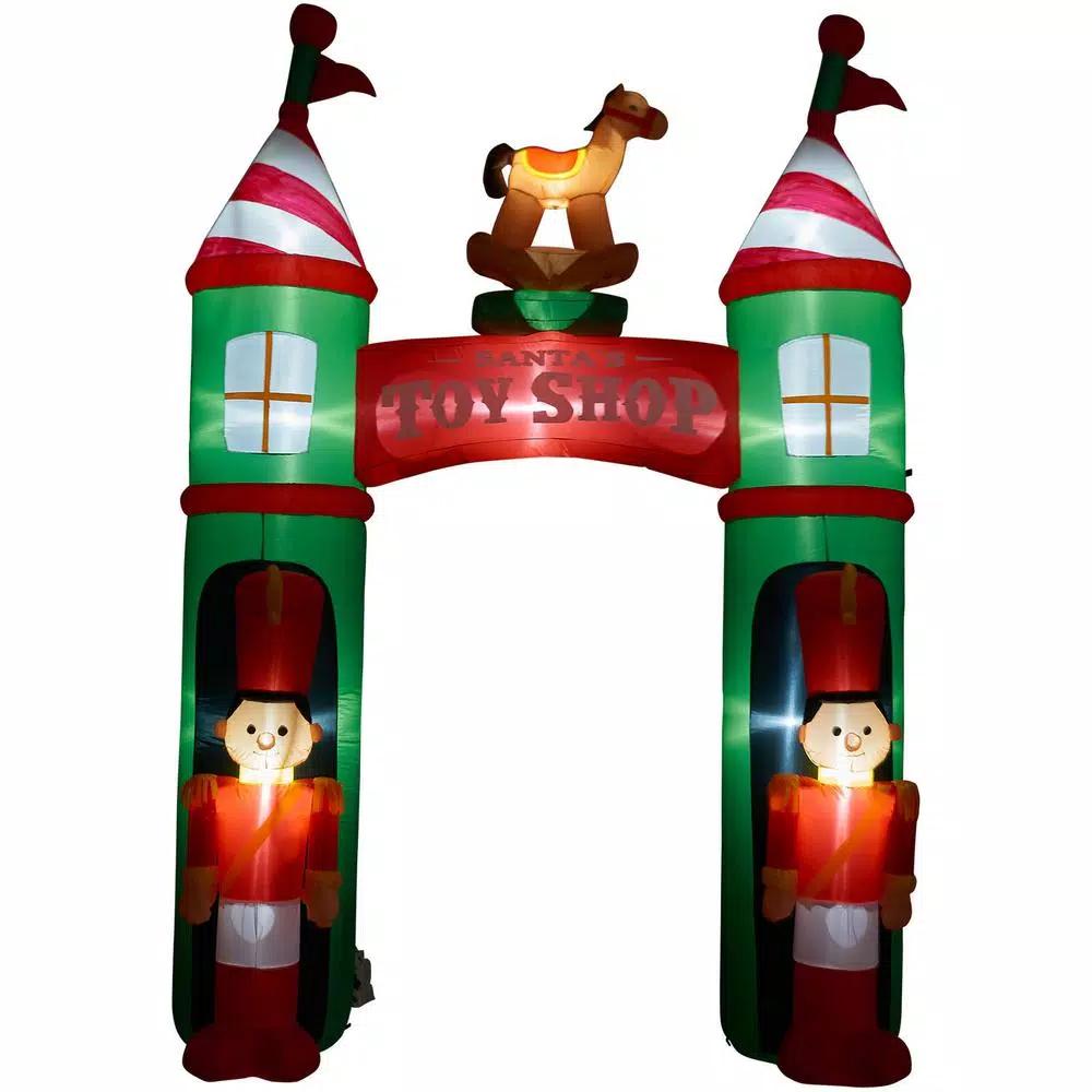 Fraser Hill Farm 10 ft. Santa's Toy Shop Archway Inflatable with White Lights