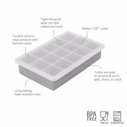 Tovolo Perfect Cube Silicone Ice Mold Tray with Lid, 1.25 in. Cubes, Oyster Gray thumbnail 2