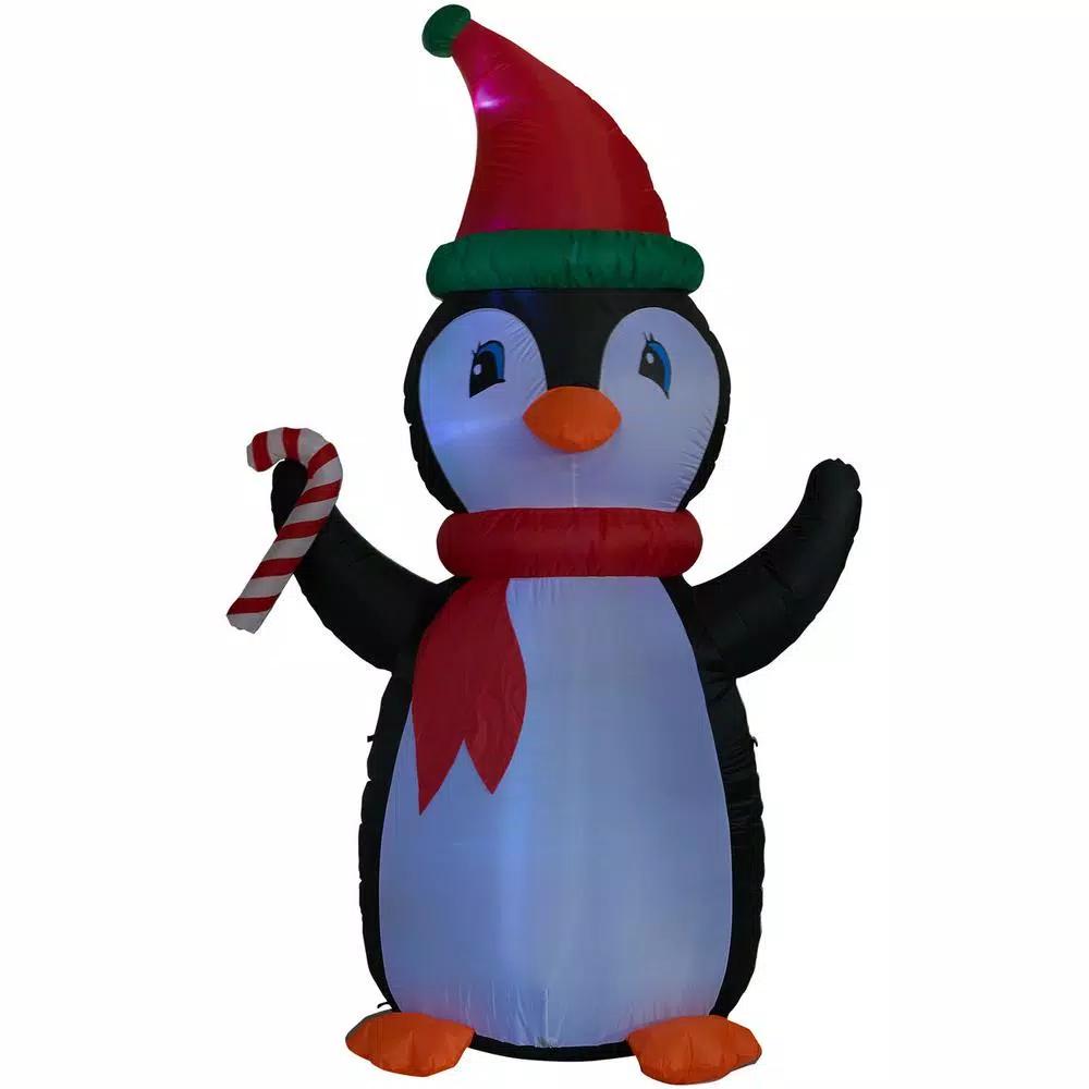 Fraser Hill Farm 10 ft. Penguin and Candy Cane Christmas Inflatable with RGB Lights