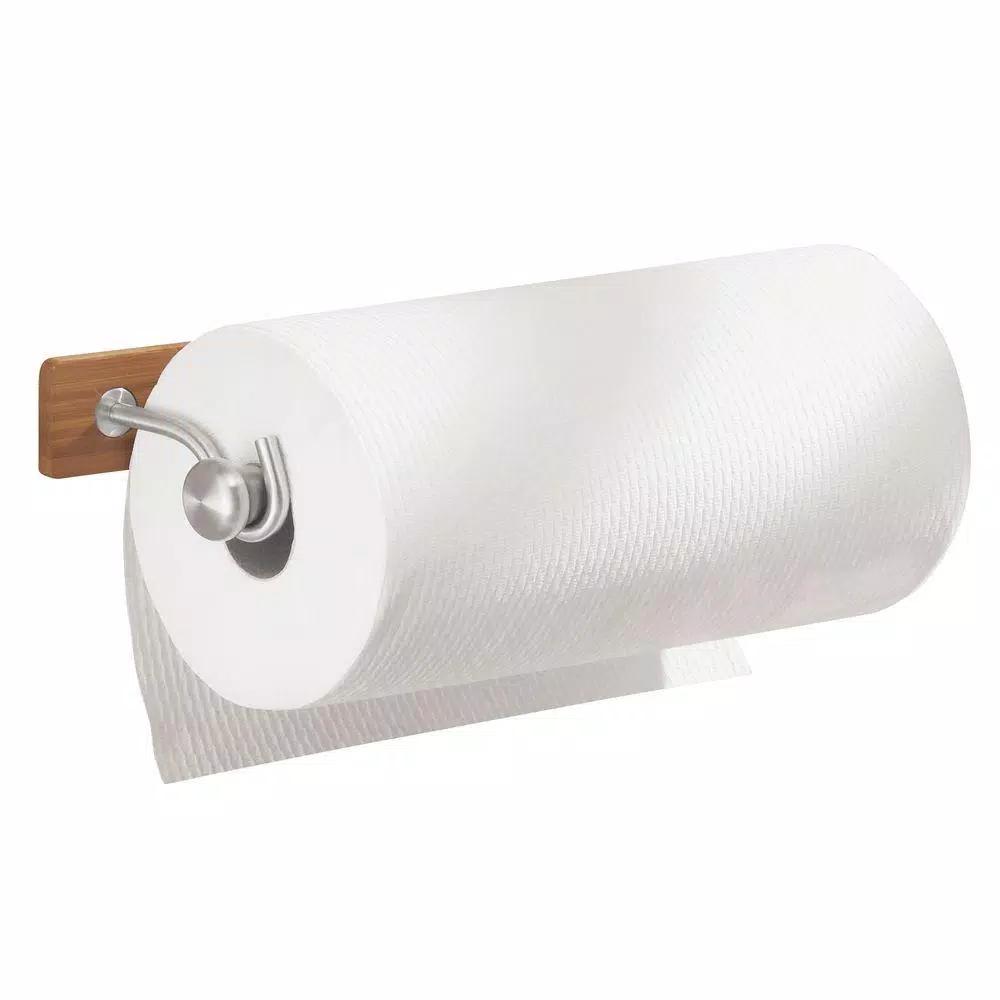 interDesign Formbu Bamboo Wall Mount Paper Towel Holder with Brushed Stainless Steel Accents