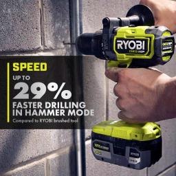 RYOBI 18V ONE+ HP Brushless 1/2 in. Hammer Drill Kit with 4.0 Ah Battery, Charger, and Tool Bag thumbnail 4