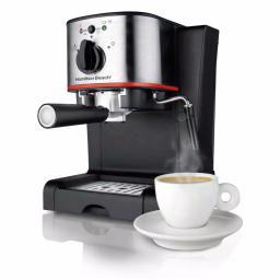 Hamilton Beach 2-Cup Espresso and Cappuccino Maker with Milk Frother, 15 Bar Pump, Black/Stainless Steel thumbnail 1