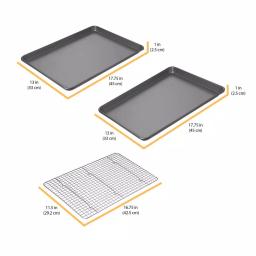 Chicago Metallic Professional Non-Stick Cookie and Jelly Roll Pan Set with Cooling Rack, 3-Piece thumbnail 2