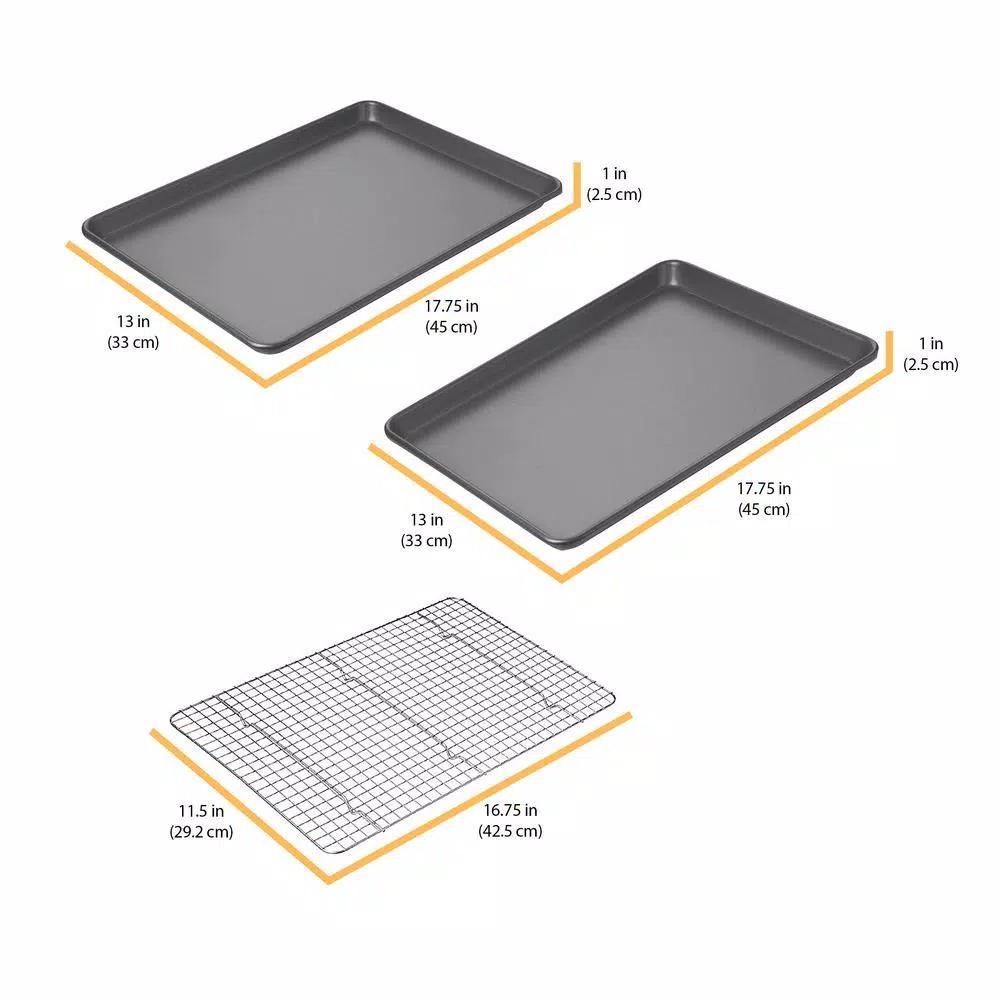 Chicago Metallic Professional Non-Stick Cookie and Jelly Roll Pan Set with Cooling Rack, 3-Piece