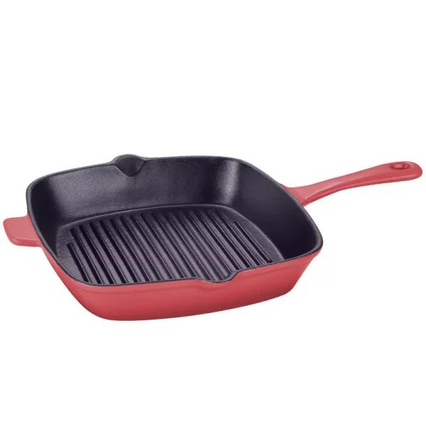 AMERCOOK LA PLURIEL 10 in. Enameled Cast Iron Nonstick Grill Pan, Red