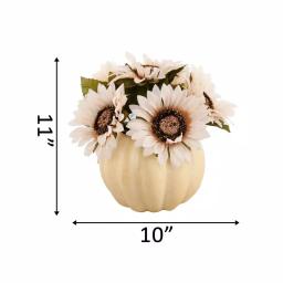 Flora Bunda 10 in. Fall Harvest Artificial Cream White Sunflowers in 7 in. Plastic Foam Pumpkin thumbnail 2