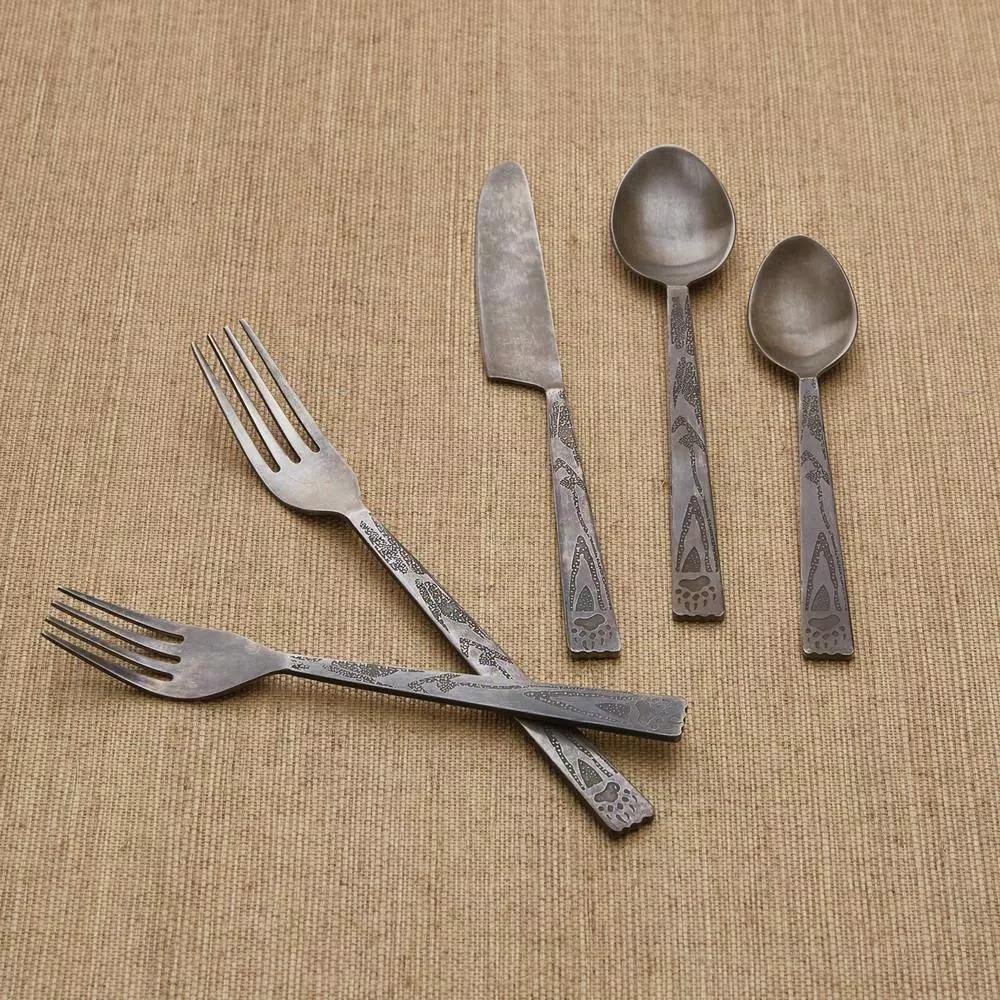 Park Designs Bear Tracks 5-Piece Stainless Steel Flatware Set, Service for 1, Burnished Steel