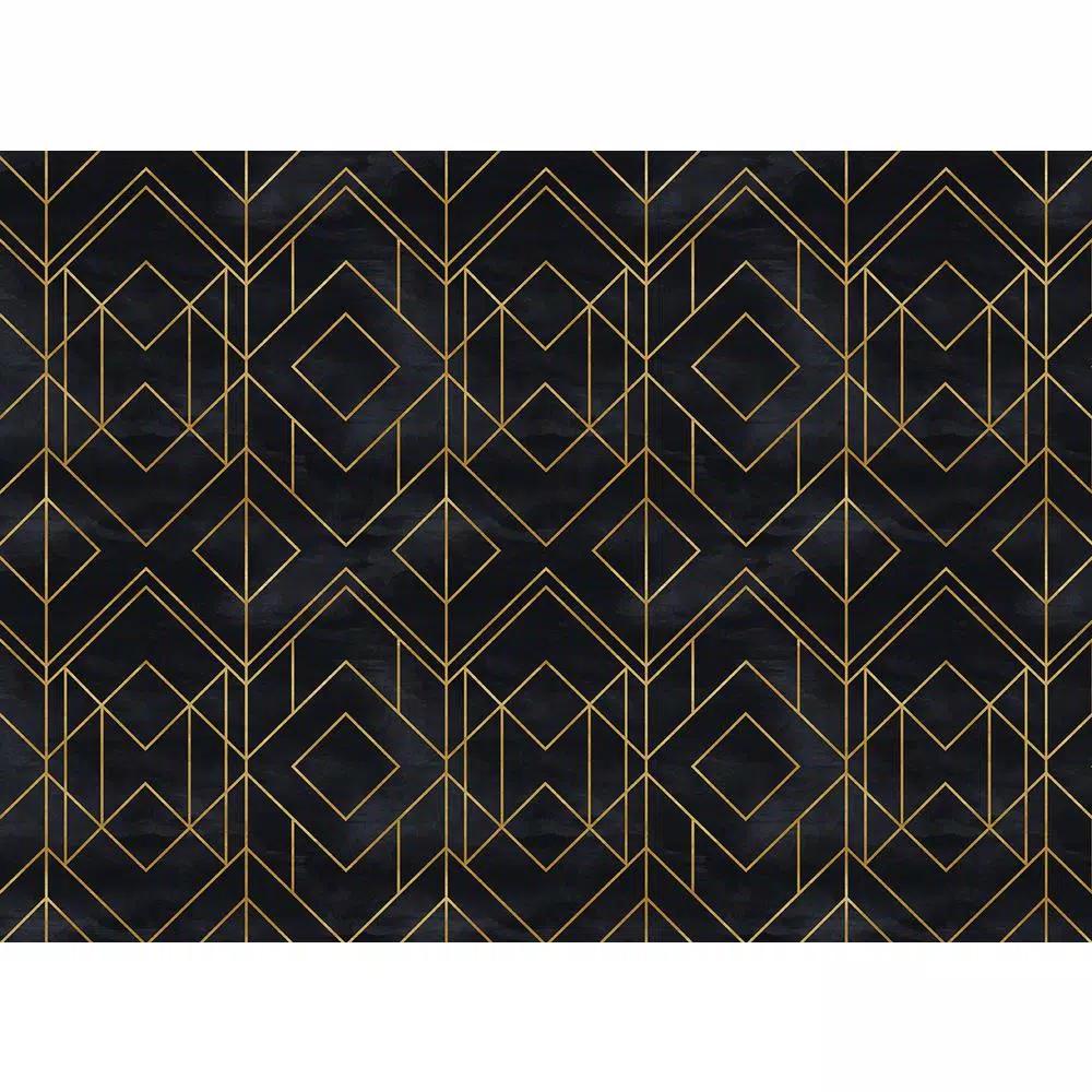 Unbranded MHF Home Mid-Century Modern Diamond Geometric Placemat Set, Black and Gold, 4-Pack