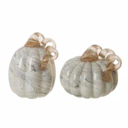 Glitzhome Gray Marble Glass Pumpkin Set of 2 - Handmade Tabletop Decoration thumbnail 1