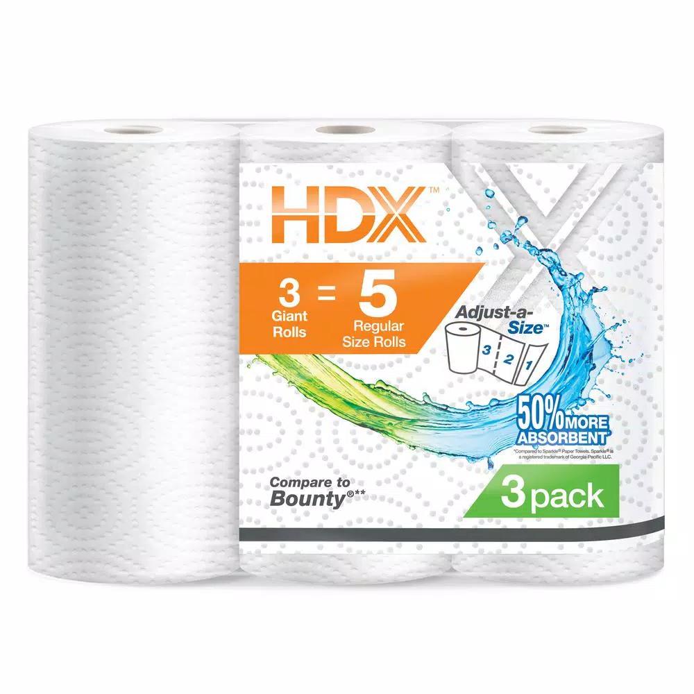 HDX 2-Ply Paper Towels, Ultra Absorbent & Strong, 3 Rolls