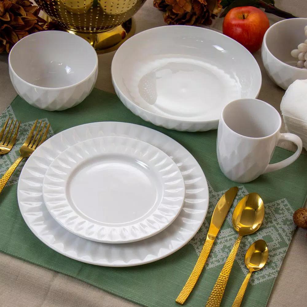 Elama Sienna White Porcelain 18-Piece Dinnerware Set, Service for 4