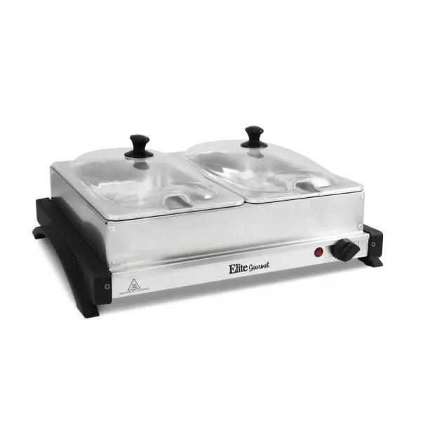 Elite Gourmet 2.5 Qt. Stainless Steel Buffet Server with 2 Crocks and Warming Tray