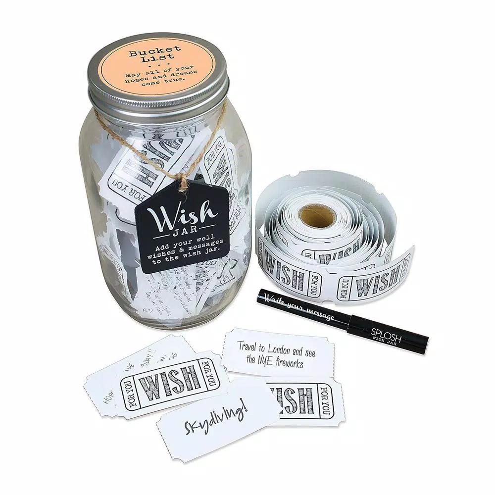 Stonebriar Collection Top Shelf Glass Bucket List Wish Jar Kit with 100 Tickets and Pen