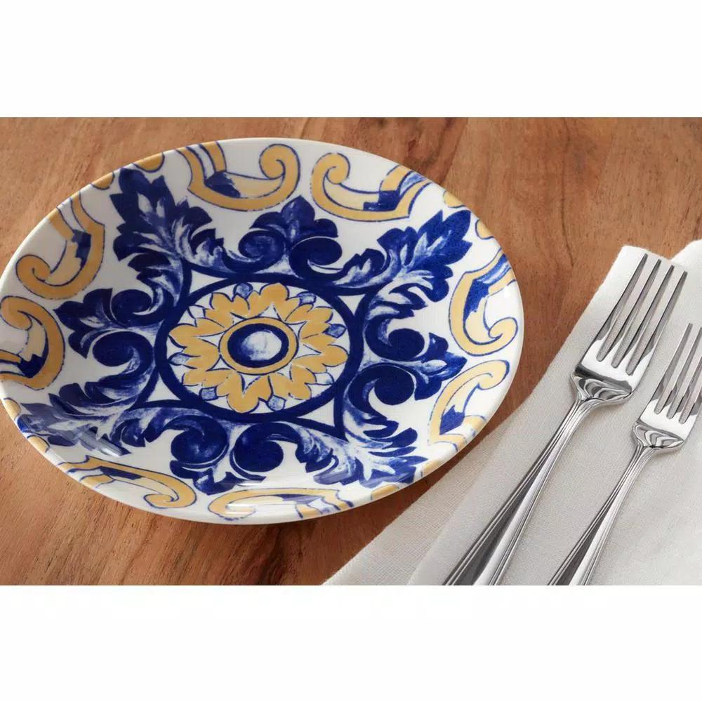 Home Decorators Collection Lisbon 4-Piece Twilight Blue and Mustard Yellow Salad Plate Set
