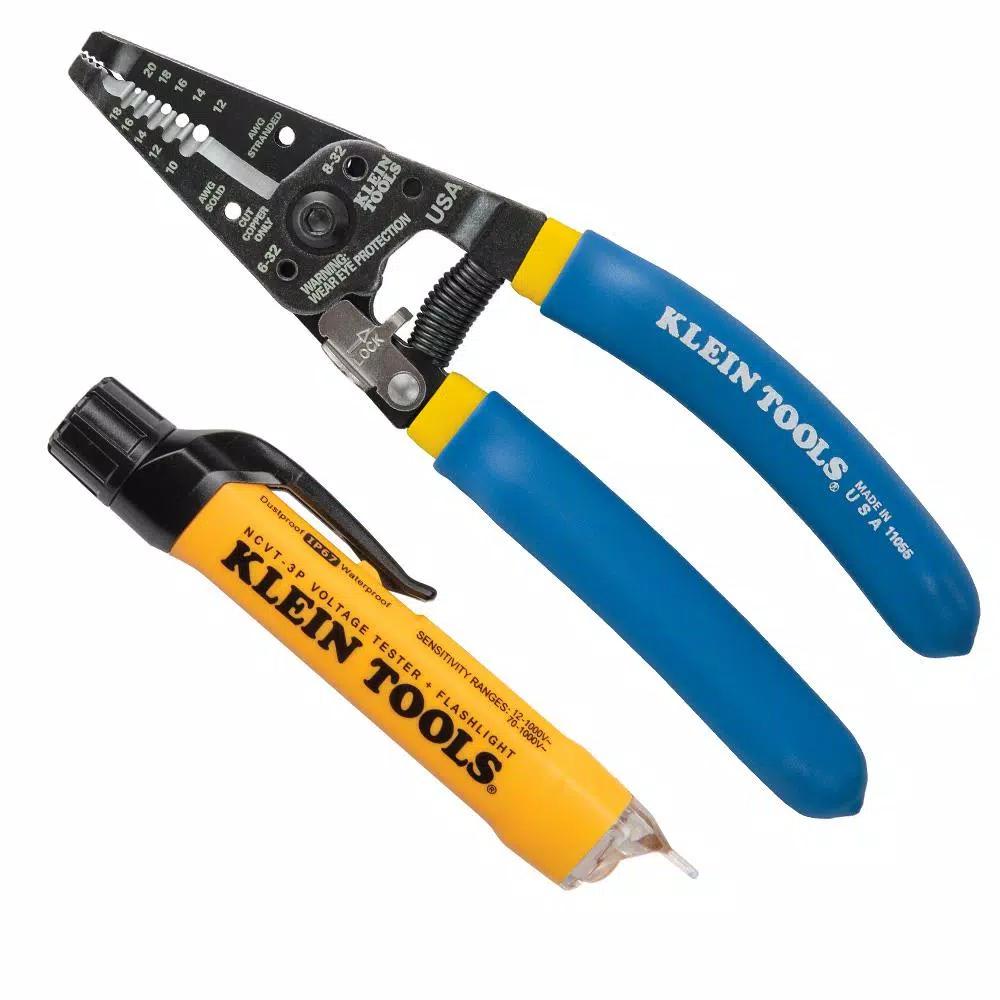 Klein Tools 2-Piece Voltage Tester and Wire Stripper Tool Set with Non-Contact Detector and Copper Wire Cutter
