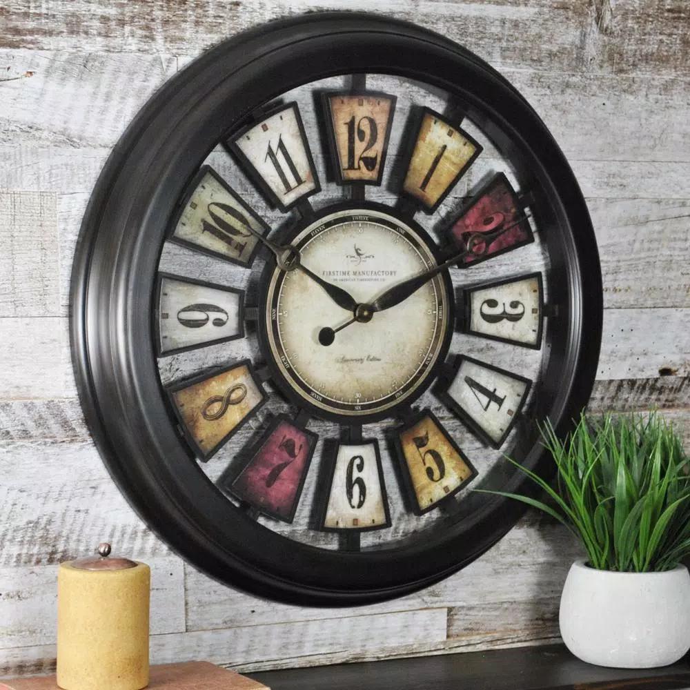 FirsTime & Co. FirsTime 22.5 in. Round Numeral Plaques Wall Clock, Multicolor Modern Quartz Analog