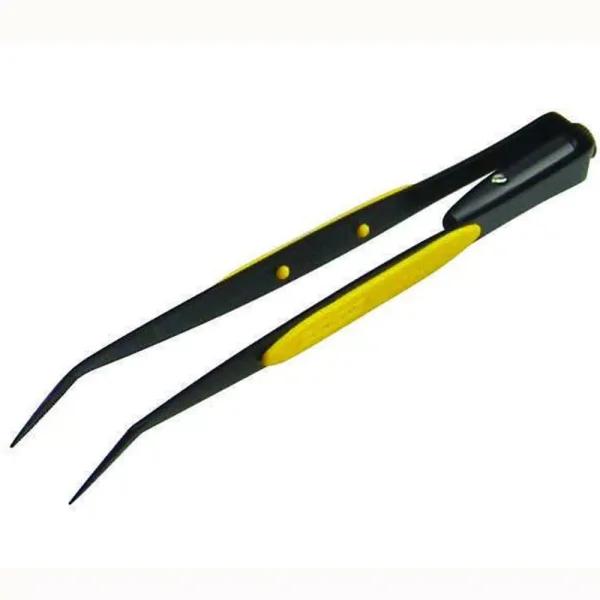General Tools Lighted Bent Tip Tweezers with LED and Non-Slip Grip