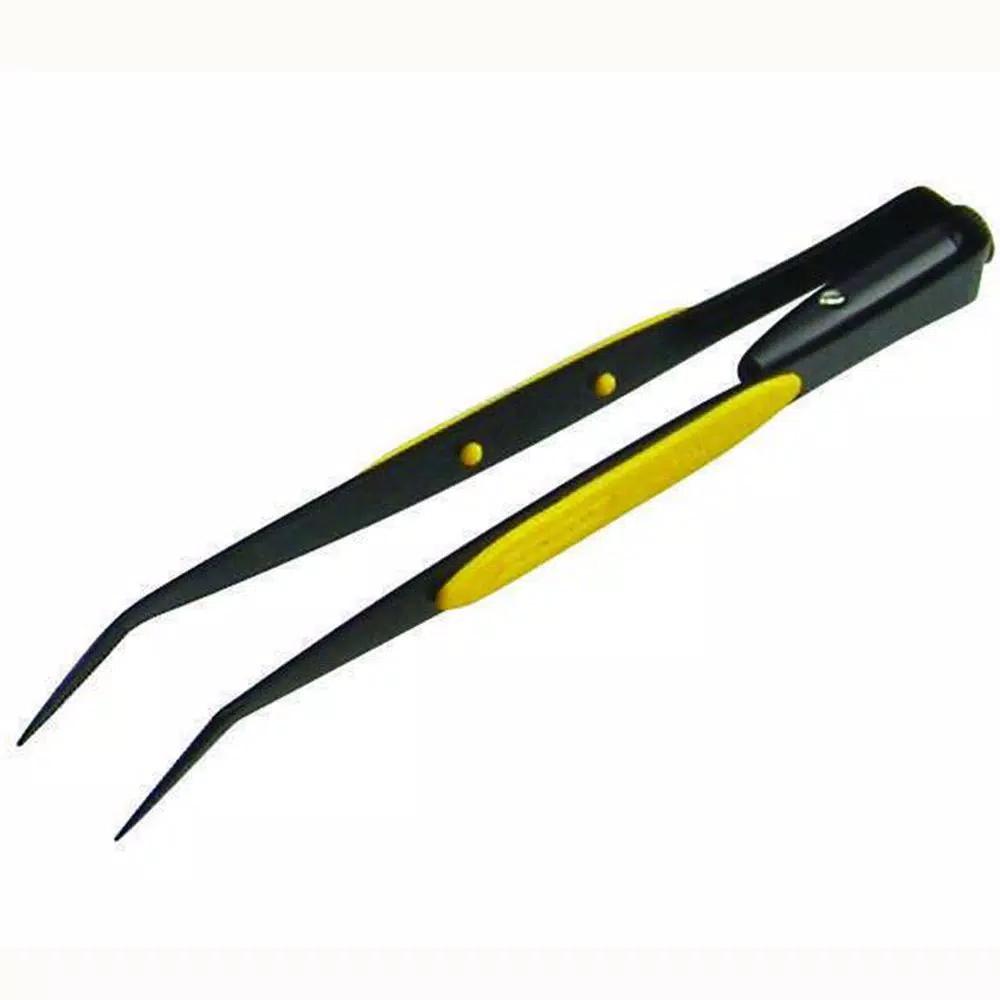 General Tools Lighted Bent Tip Tweezers with LED and Non-Slip Grip