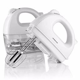 Ovente HM161 5-Speed 150W Electric Hand Mixer with Chrome Beaters and Snap-On Storage Case, White thumbnail 1