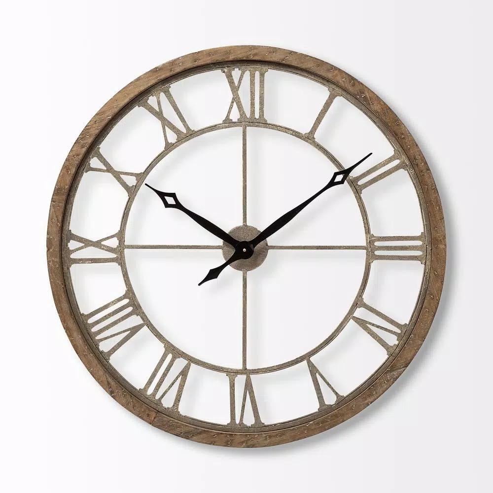 Mercana Mething 31.5 in. Oversized Farmhouse Wood Wall Clock with Roman Numerals