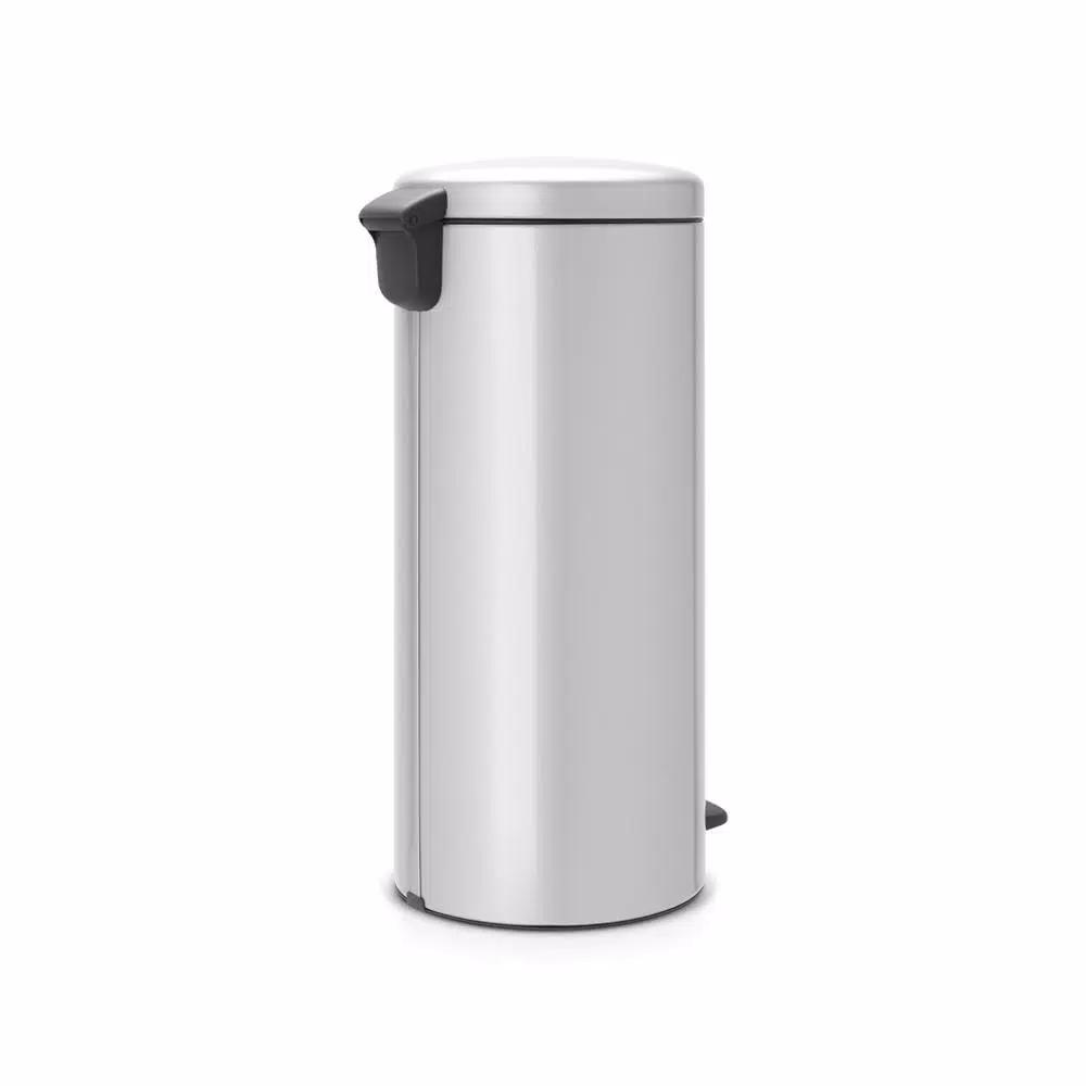 Brabantia 8 Gal. Metallic Gray Steel Step-On Trash Can with Soft-Close Lid