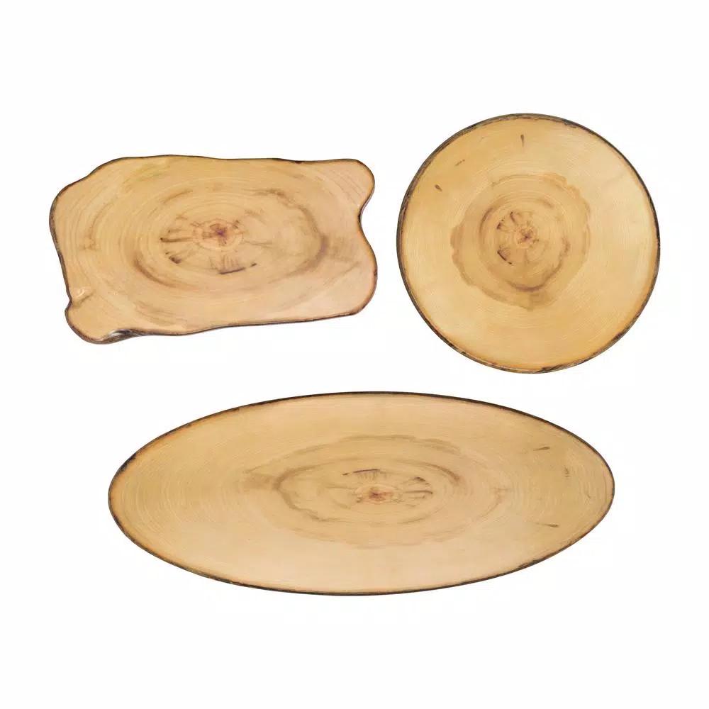 Honey-Can-Do 3-Piece Rustic Melamine Serving Tray Set, Wood-Like Finish, Assorted Shapes