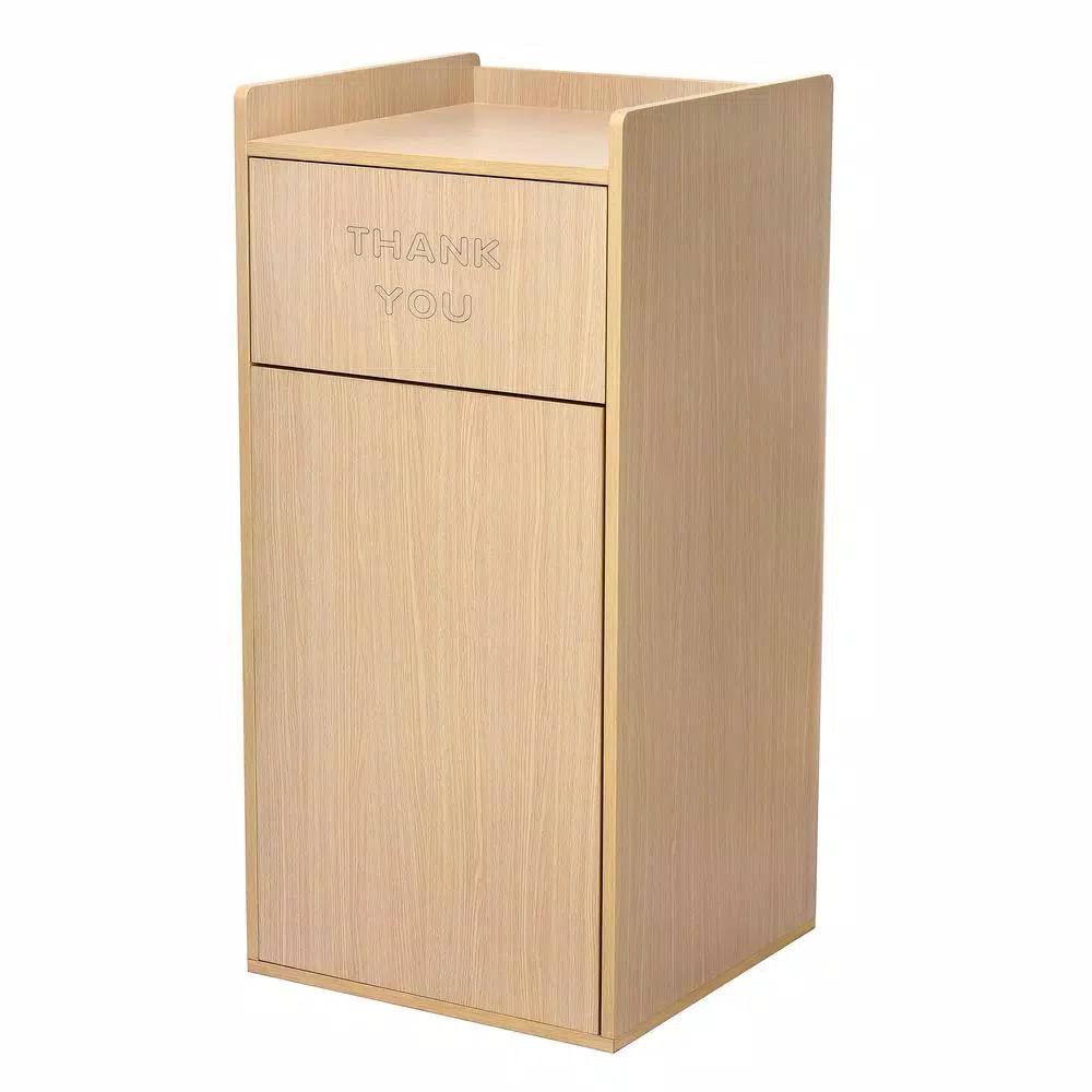 Alpine Industries 40 Gal. Oak Wood Commercial Tray Top Waste Enclosure Trash Can