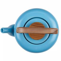 BonJour Ceramic 4-Cup Teapot with Stainless Steel Infuser and Teak Wood Accents, Aqua thumbnail 2