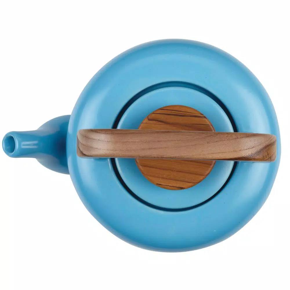BonJour Ceramic 4-Cup Teapot with Stainless Steel Infuser and Teak Wood Accents, Aqua